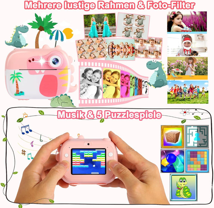 ARNSSIEN Kinder Kamera Instant Print, 1080P Kamera für Kinder mit 7 Druckpapierrollen, Weihnachten G