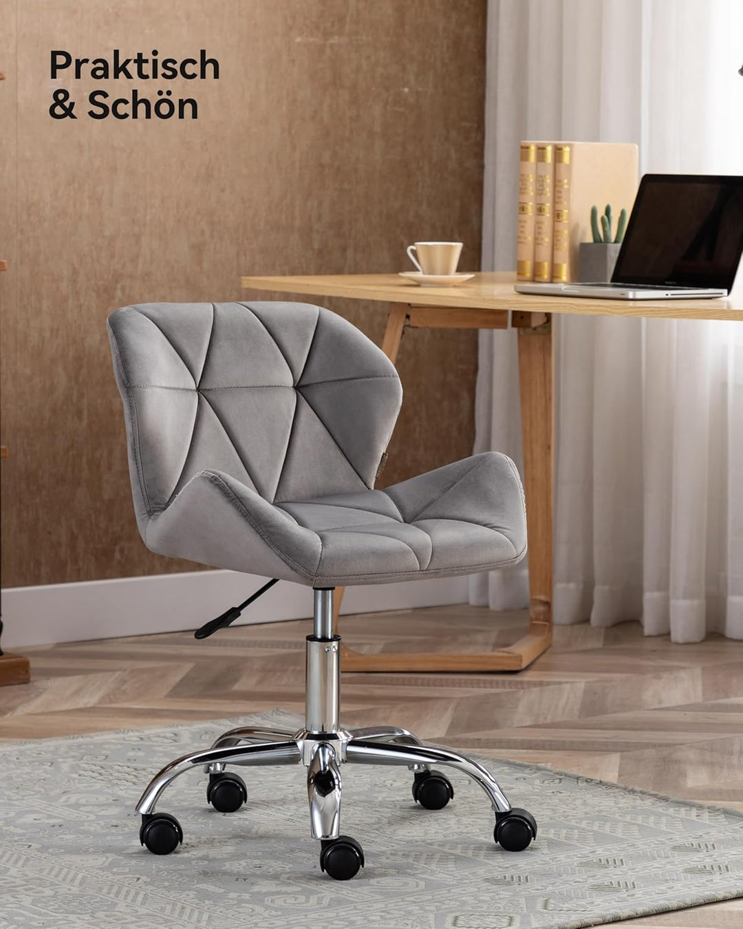 HNNHOME Eris Schreibtischstuhl, moderner, gepolsterter Samt, Drehstuhl, aus Stoff, höhenverstellbar,