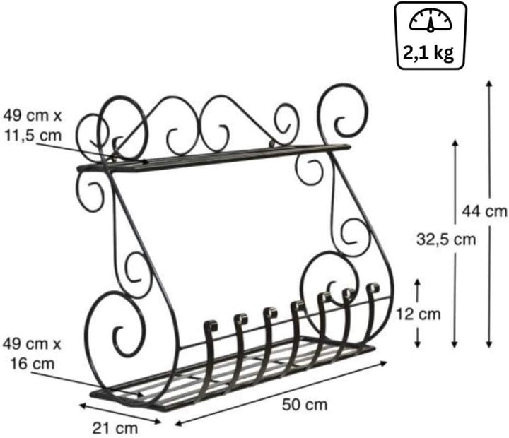 DanDiBo Kräuterregal Kücheregal Balkonregal Wand Metall Schwarz Sebino 50 cm Wandregal Blumenregal P