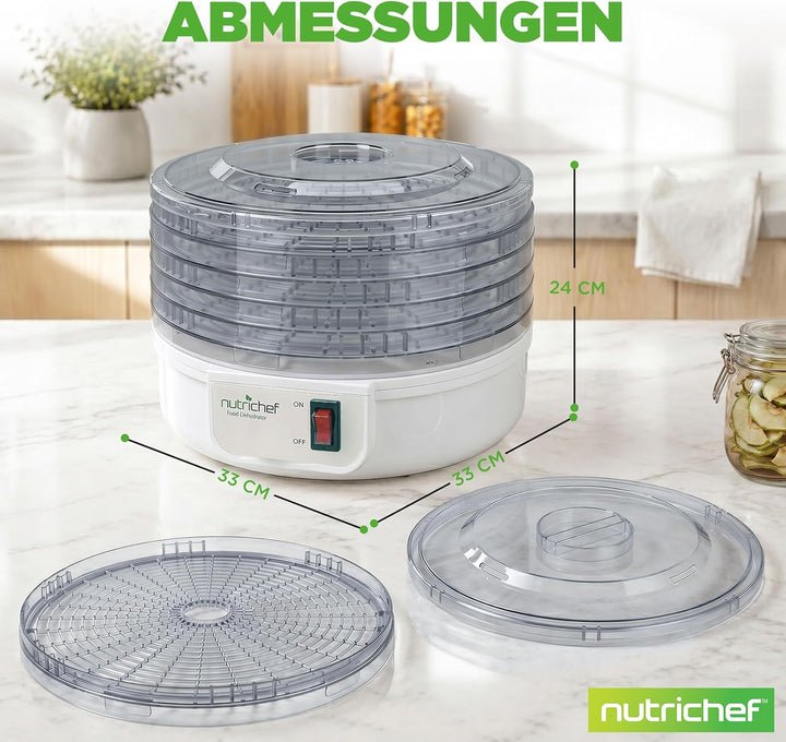 Nutrichef Dörrautomat 5 Einschübe | Dörrgerät für Fleisch, Beef Jerky, Obst, Gemüse & Hundeleckerlis