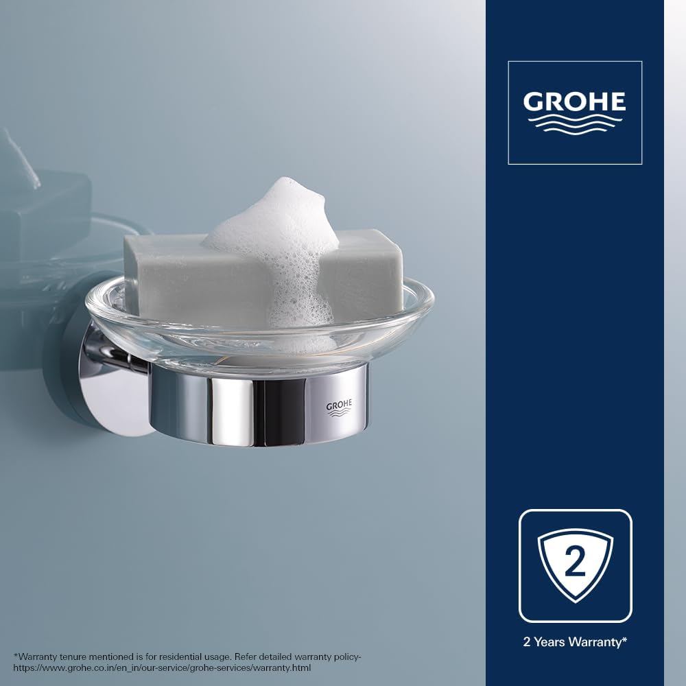 GROHE Essentials - Seifenschale (mit Halter, Material: Glas/Metall, verdeckte Befestigung, geeignet