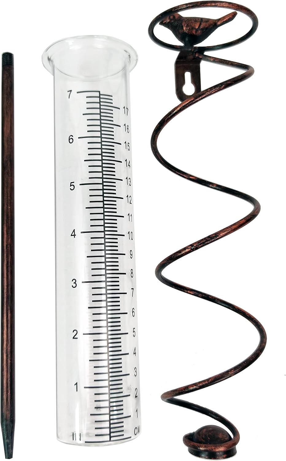 JOYBee 17,8 cm Kapazität Glas Spirale Regenmesser Gusseisen Vogel Hängende Regenmesser Garten Regen