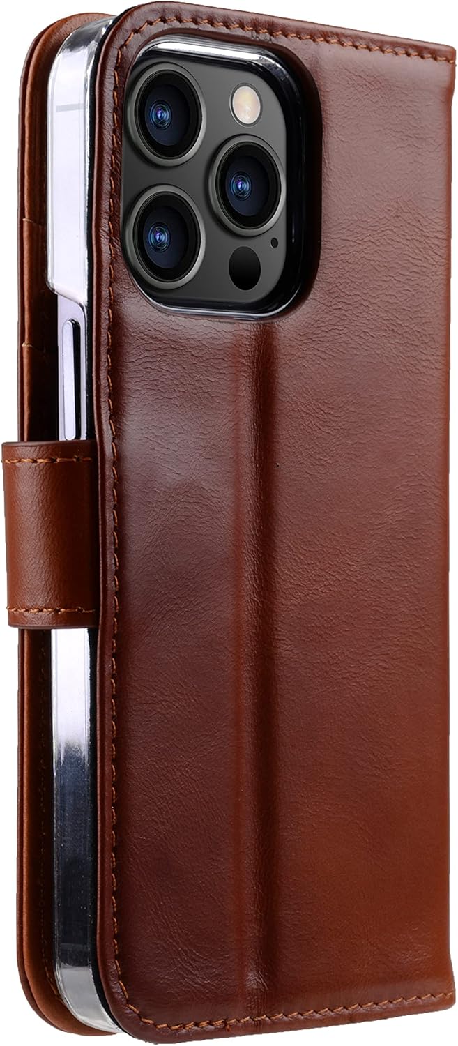 STILGUT Talis kompatibel mit iPhone 13 Pro Max (6.7“) Hülle mit Kartenfach aus Leder, Flip Cover, Wa