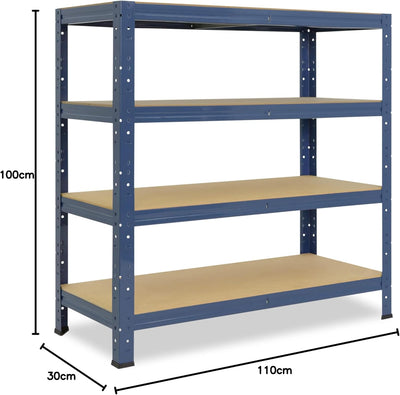 shelfplaza® 100x110x30cm Home Schwerlastregal blau/Metallregal mit 4 Böden/Kellerregal Metall, Garag