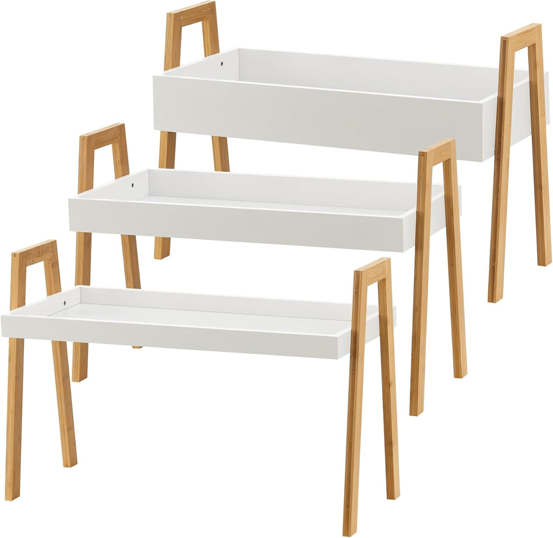 [en.casa] Pflanzenregal Hitra Stapelregal aus Bambus 3-TLG. Blumenregal Standregal mit 3 Ablagen Wei