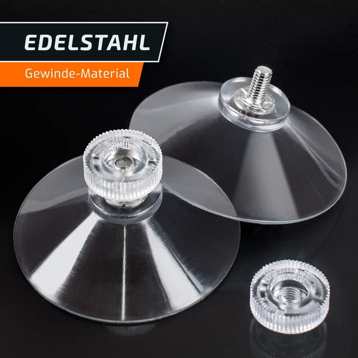 Saugnäpfe Ø 50 mm | M4 Gewinde – Länge 6 mm | V2A Edelstahl | Rändelmutter | DHL-Versand | HOCHWERTI