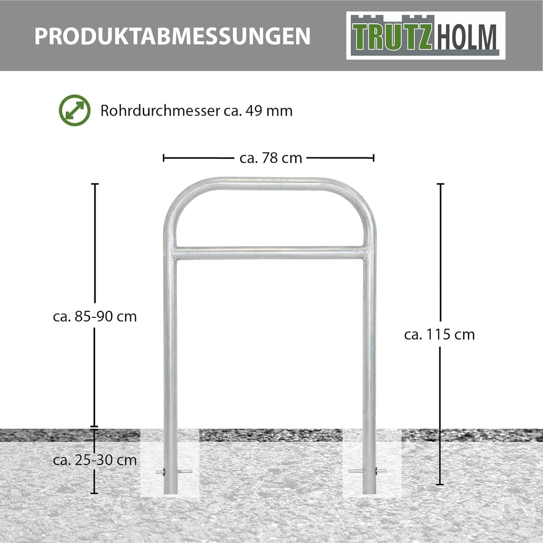 TRUTZHOLM Fahrradanlehnbügel mit Mittelrohr 115 x 78 cm Stahl feuerverzinkt Ø 49 mm zum Einbetoniere