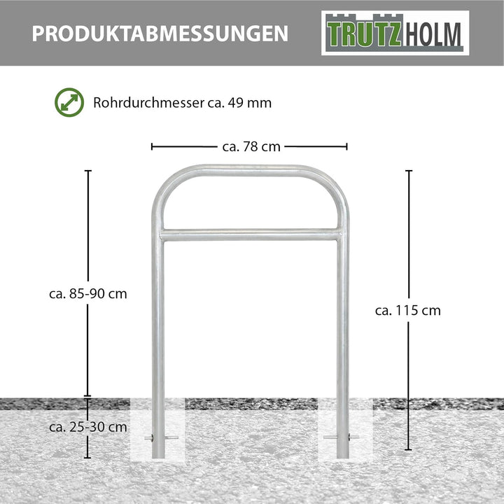 TRUTZHOLM 2x Fahrradanlehnbügel mit Mittelrohr 115 x 78 cm Stahl feuerverzinkt Ø 49 mm zum Einbetoni