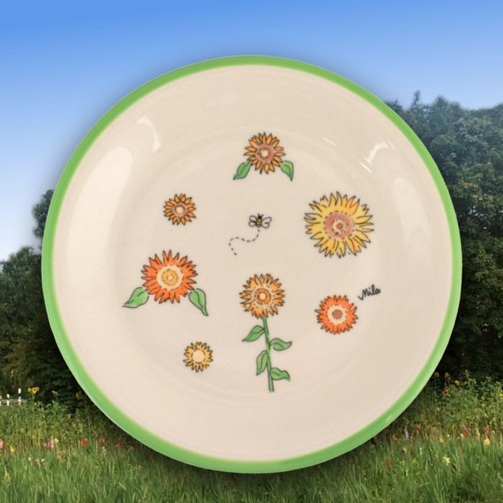Mila Keramik-Teller Sunny Sunflowers ca. 22 cm für Frühstück &amp; Kaffee-Kuchen mit Sonnenblumen für di