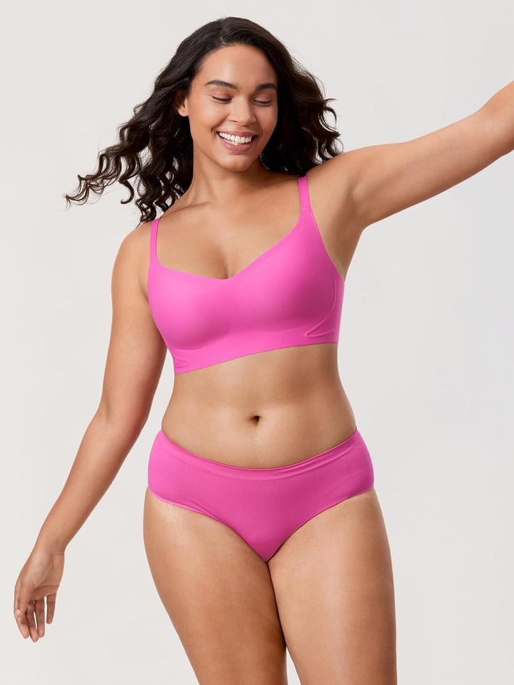 MELIWOO Damen Nahtloser BH ohne Bügel Invisible Gepolstert Entlastungs Bralette 70F Hibiskus-purpur,