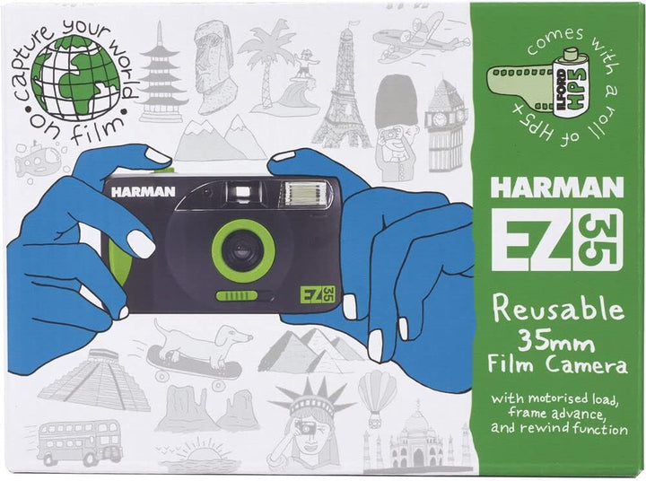 Ilford Harman Wiederverwendbare motorisierte Kamera mit Blitz und HP5+ 35 mm 36 Belichtungsfolie