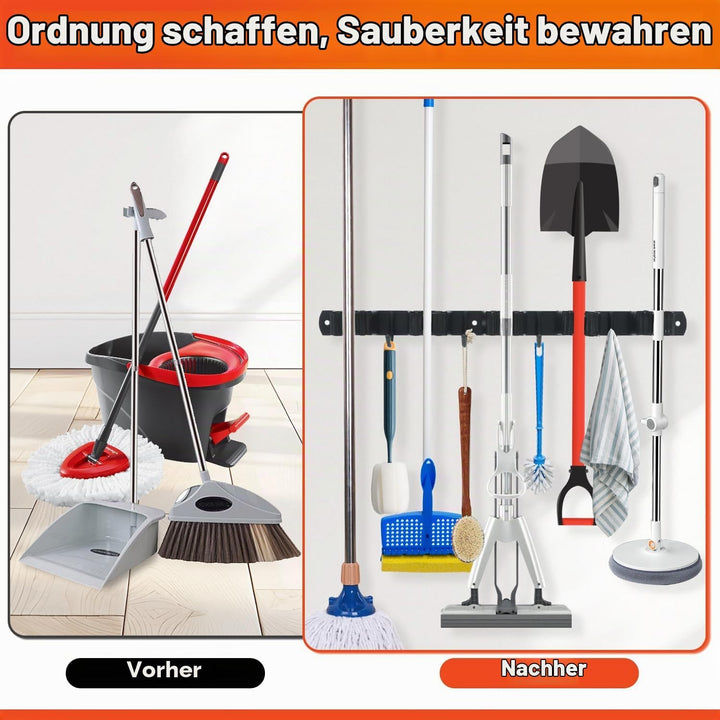 2 Stück Besenhalterung Wand, 10 Halter + 8 Haken Edelstahl Gerätehalter, Selbstklebend Gartengeräteh