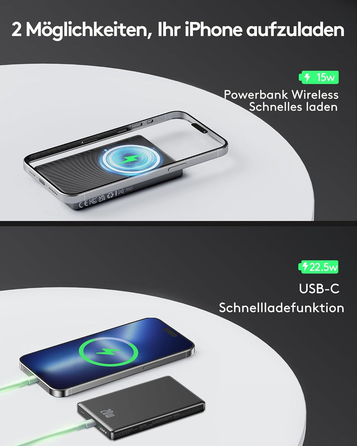 iPhone Powerbank für Magsafe, Ultra Slim 10000mAh Magnetic Power Bank Wireless, 20W PD Schnellladung