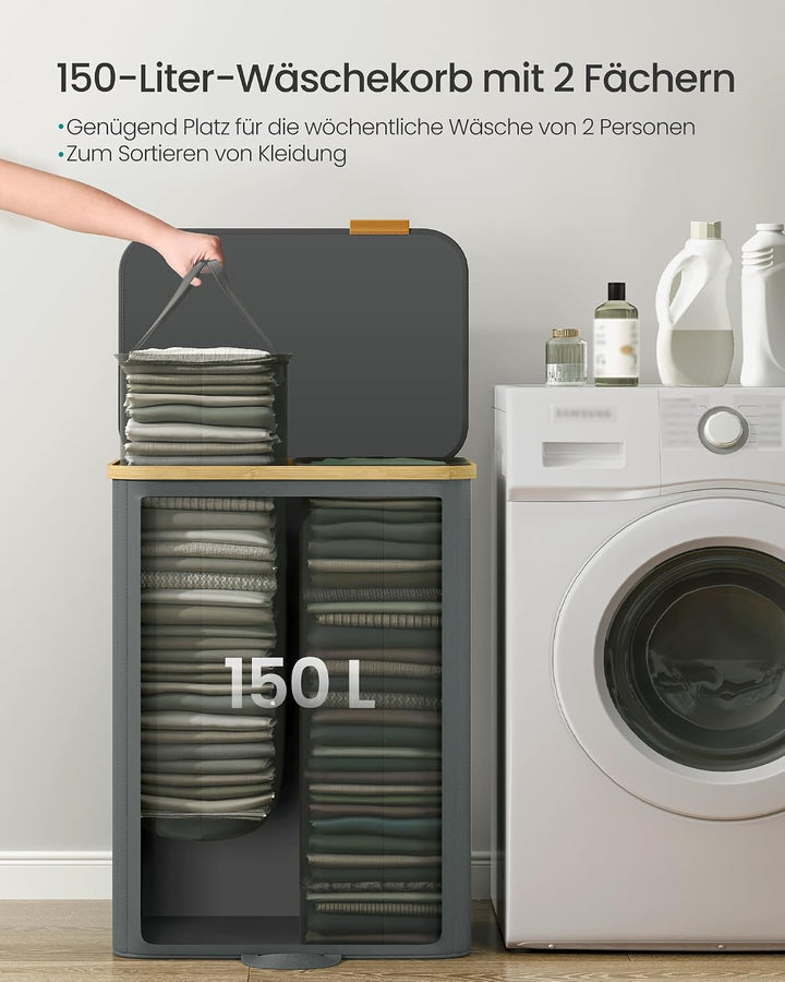 SONGMICS Wäschekorb mit Deckel, Wäschesammler, Wäschesortierer, Wäschetonne, Wäschesack herausnehmba