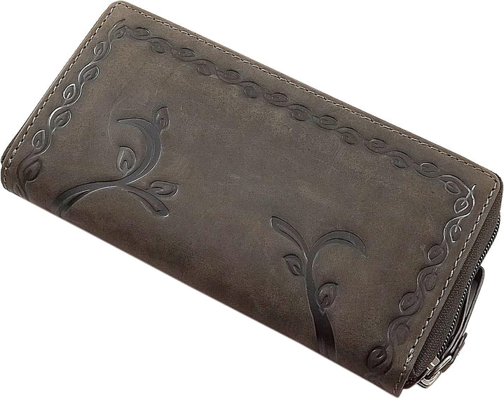 myledershop Grosse Büffel-Vollleder Damen Geldbörse/Geldbeutel/Portemonnaie/Geldtasche mit Colibri-M