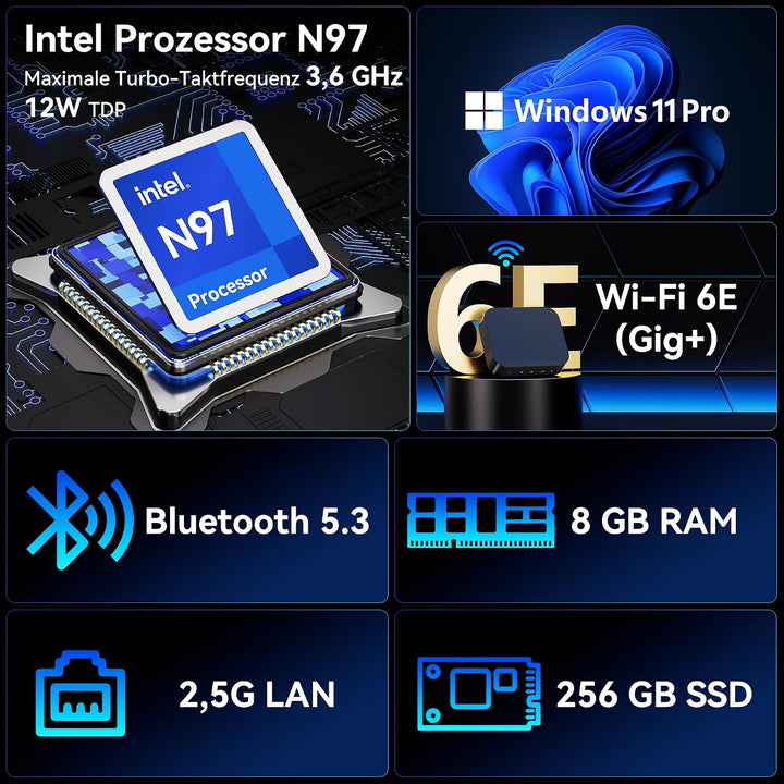 Intel NUC 14, für ASUS NUC 14 NUC14MNK Essential Mini PC, N97 CPU, 16GB RAM, 512GB SSD, Win 11 Pro,