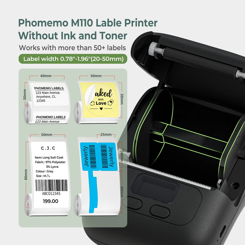 Phomemo M110S Bluetooth Etikettendrucker-Thermoetikettendrucker-M110S Tragbarer Mini-Thermo-Label-Ma