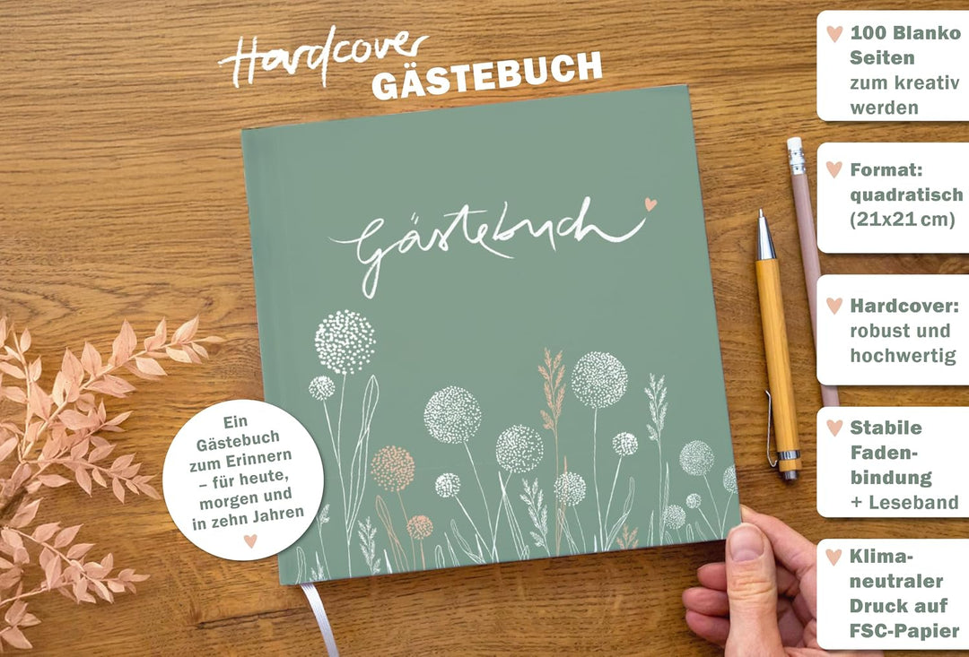 Eine der Guten Gästebuch blanko 100 Seiten, Hochzeit und Geburtstag, Grün | Zum freien Gestalten ohn