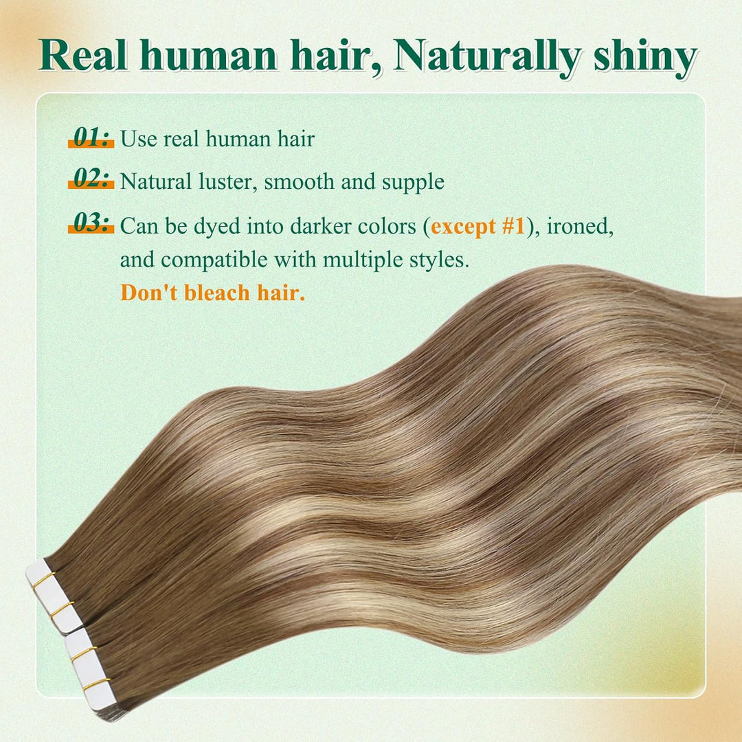 Easyouth Tape in Extensions Echthaar Braun Tape in Haarverlangerung Remy Tape Extension Echthaar Bal