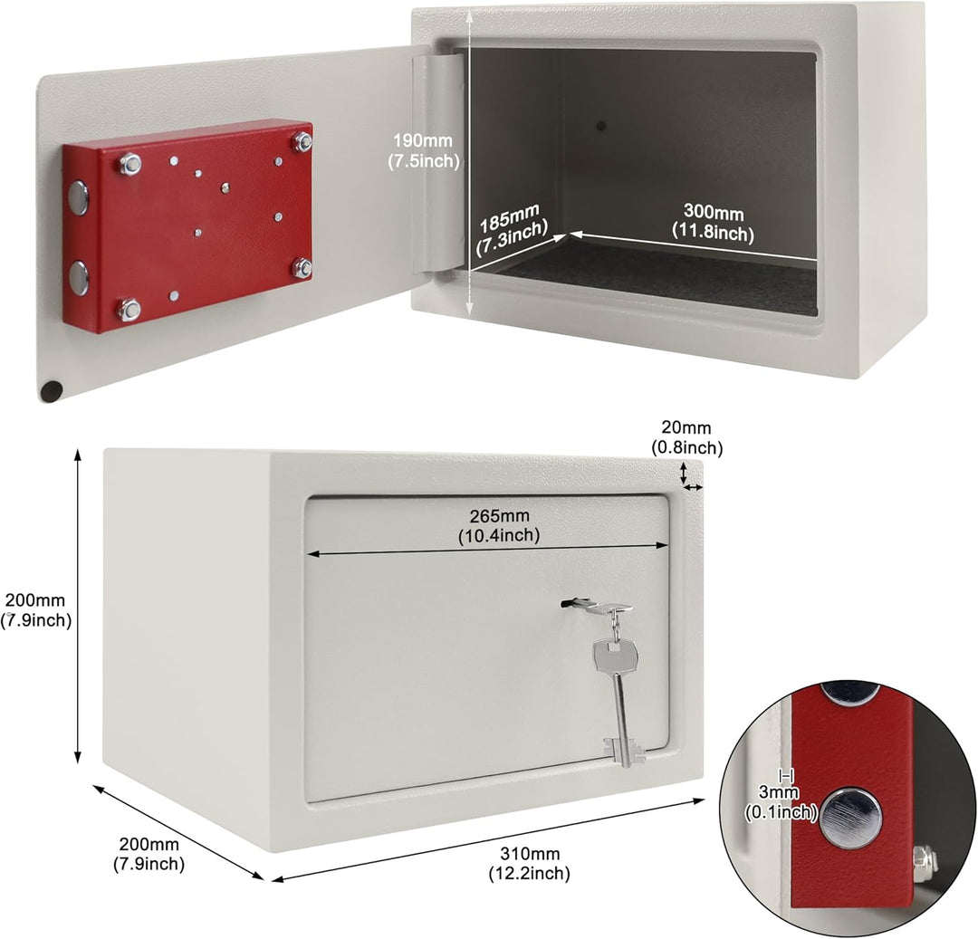 Tresor Safe Möbeltresor Feuerfest & Wasserdicht (31x20x20 cm - L) mit 2 Schlüsseln Geldschrank für B
