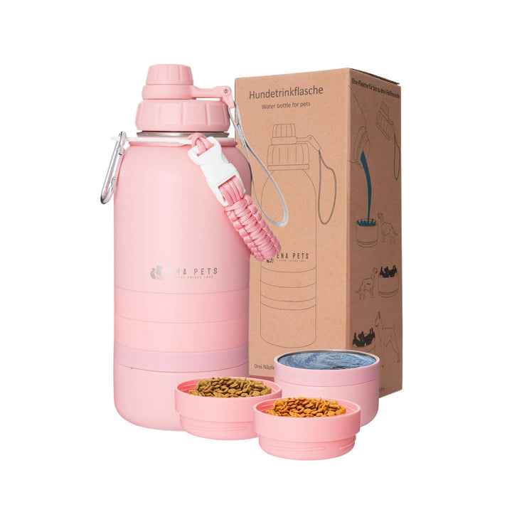 3-in-1 Hundetrinkflasche – Edelstahl 304, auslaufsicher, Softtouch, Wasser- &amp; Futterbehälter mit 3 N