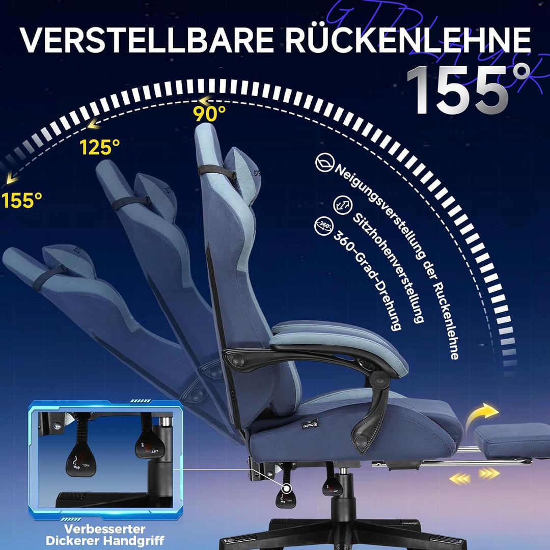 GTPLAYER Gaming Stuhl, Ergonomischer Gamer Stuhl aus Stoff mit Lendenwirbelstütze, PC-Stuhl mit verb