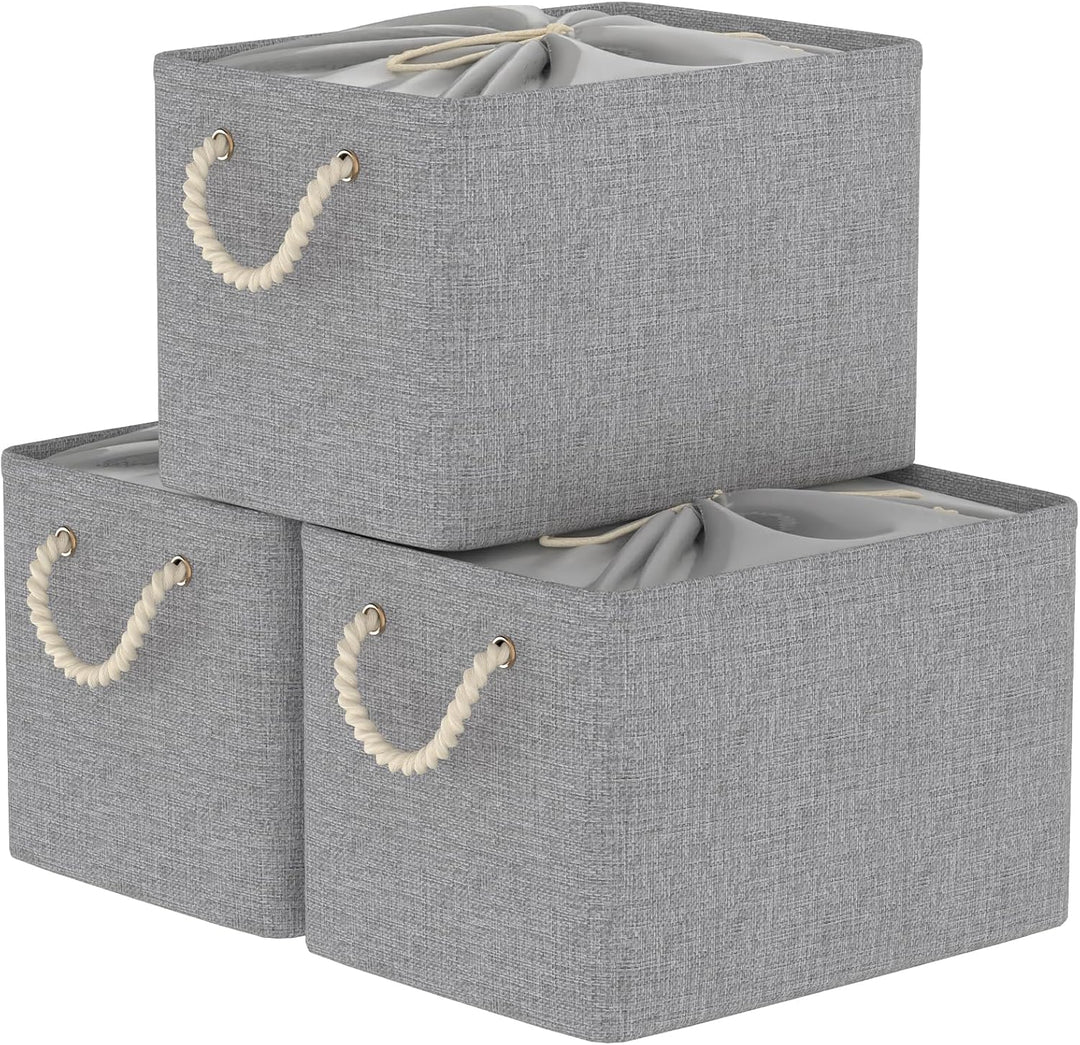 Yawinhe 3er Set Aufbewahrungsbox mit Deckel, Faltboxen aus Stoff mit Kordelzug-Abdeckung und 2 Griff