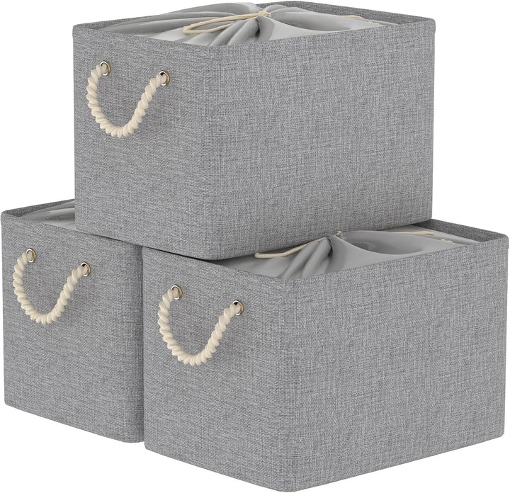 Yawinhe 3er Set Aufbewahrungsbox mit Deckel, Faltboxen aus Stoff mit Kordelzug-Abdeckung und 2 Griff