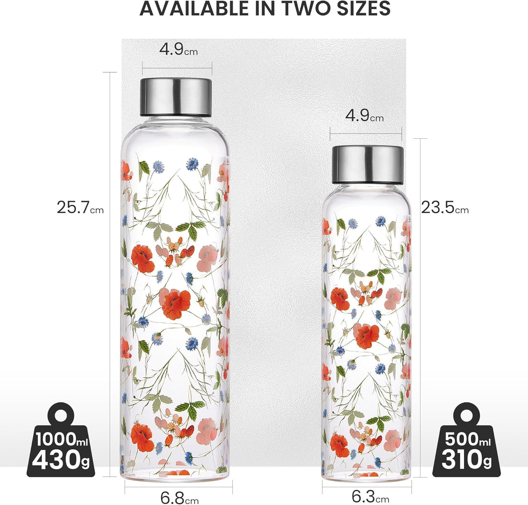 1 liter Glasflasche Trinkflasche Glas Sport Borosilikat Glass Bottle Wasser Flasche mit Neopren-Hüll