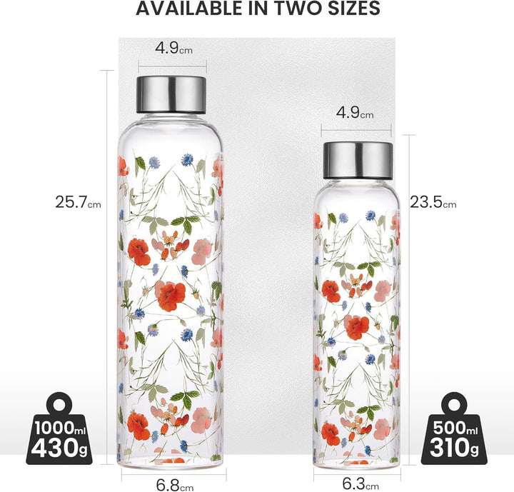 1 liter Glasflasche Trinkflasche Glas Sport Borosilikat Glass Bottle Wasser Flasche mit Neopren-Hüll