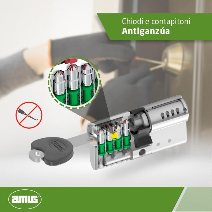 Amig - Sicherheitszylinder - Modell 20000 - Hergestellt aus Messing - Masse: 80 mm (35-45) - Bietet