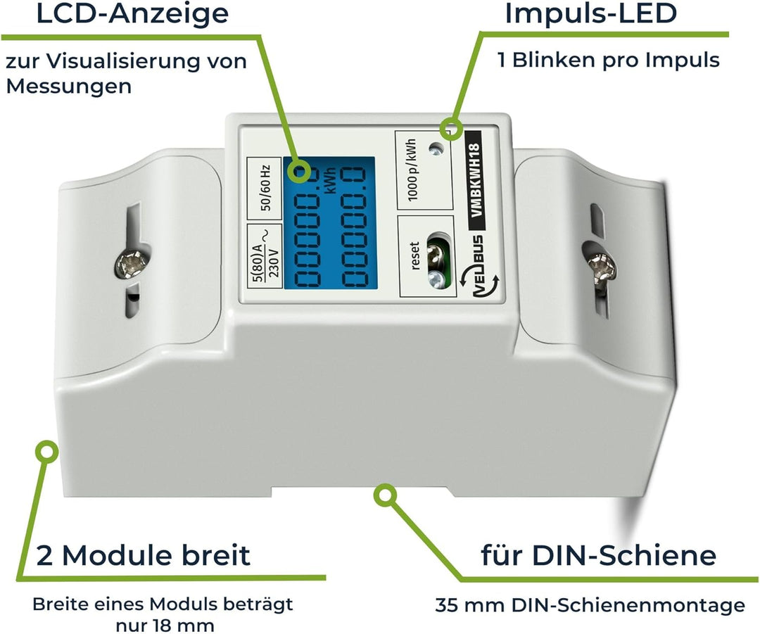 VELLEMAN - EMDIN02 Einphasiges Kwh-Messgerät Für Hutschienenmontage-2 Module, 230 V 167205