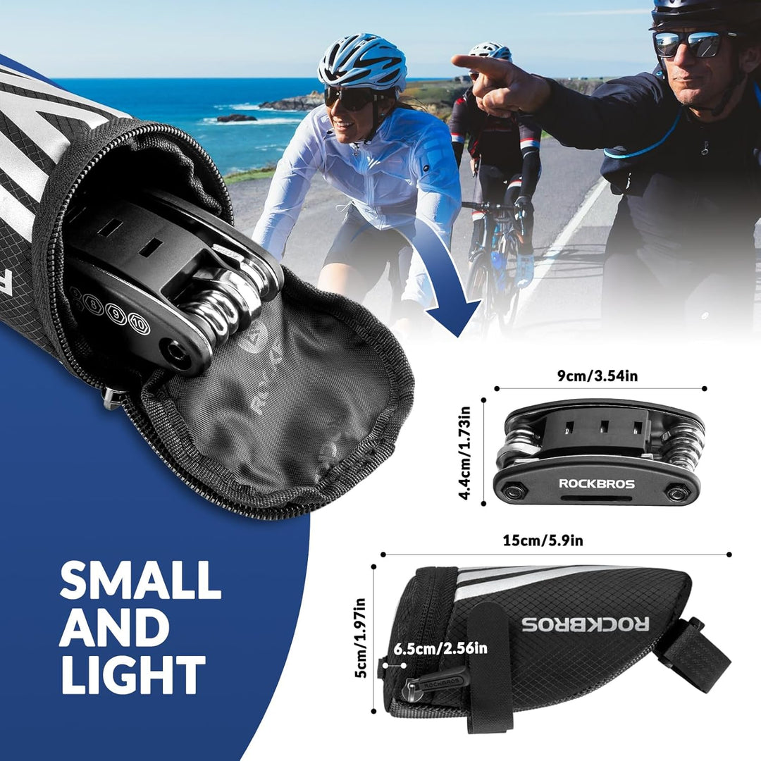 ROCKBROS Fahhrrad Satteltasche + 16 in 1 Multifunktionswerkzeug Fahrradtasche Fahrradsitz Tasche für