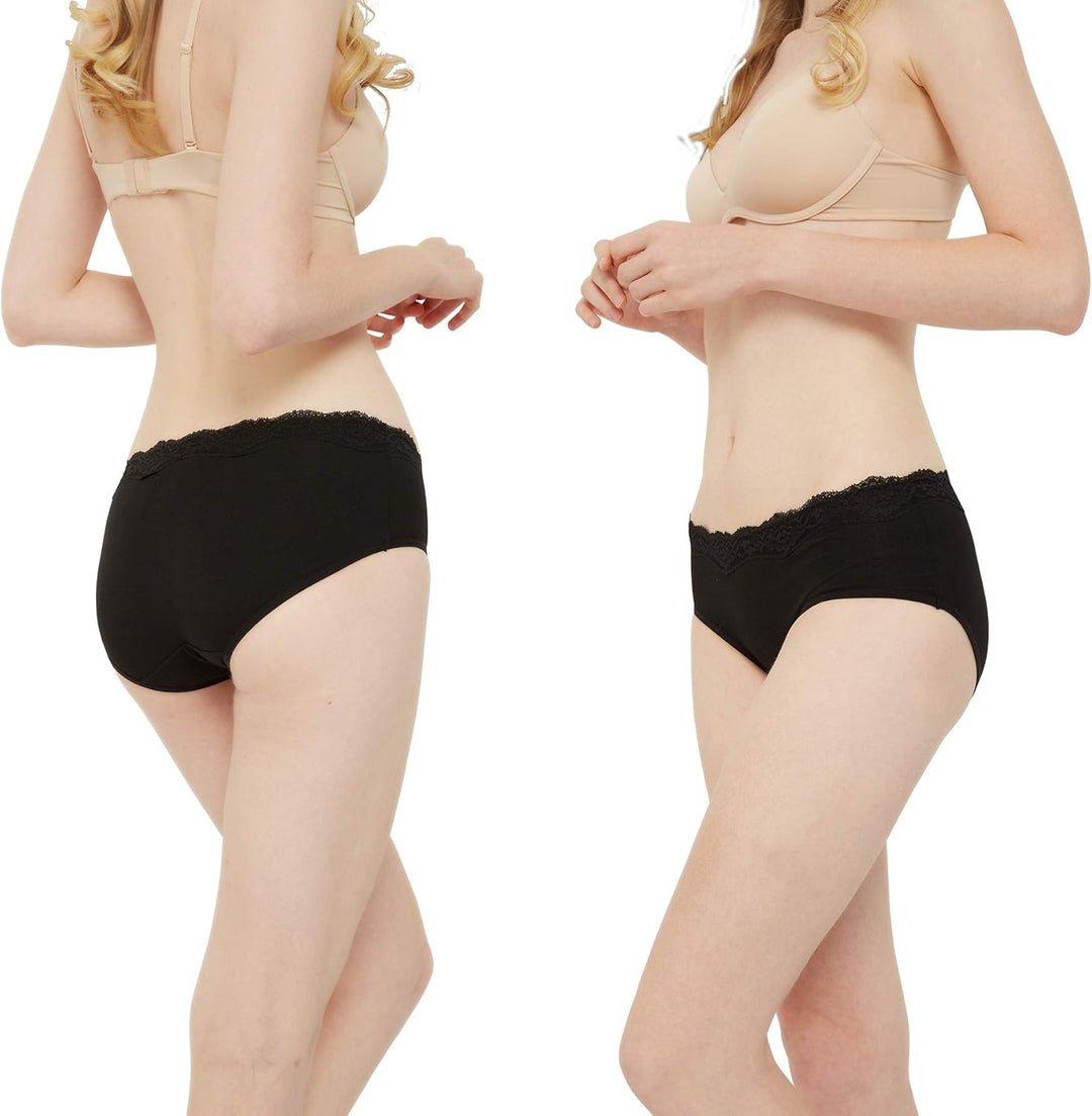 INNERSY Unterhosen Damen Baumwolle Slips mit Spitze Bequeme Hipster Unterwäsche Mehrpack 6 44 Schwar