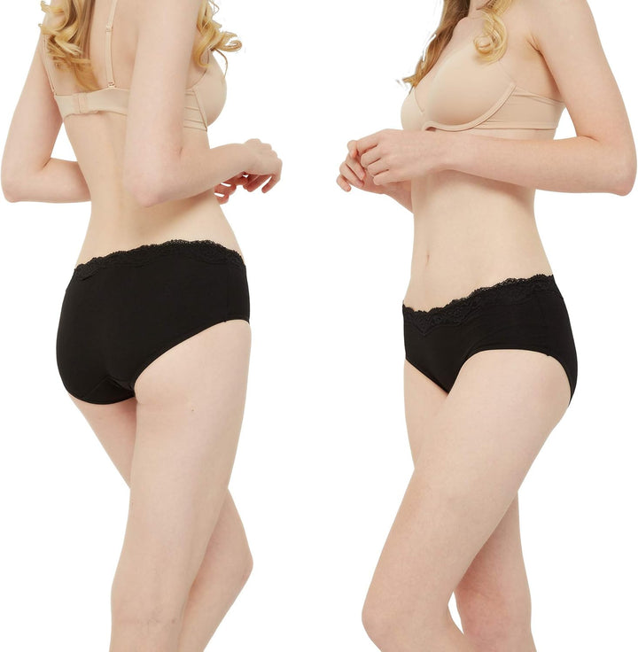 INNERSY Unterhosen Damen Baumwolle Slips mit Spitze Bequeme Hipster Unterwäsche Mehrpack 6 44 Schwar