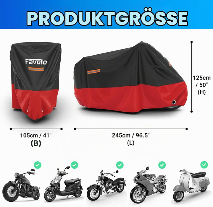 Favoto Verbesserte Version Motorradabdeckung Wasserabweisend Motorrad Abdeckplane Outdoor Motorradga