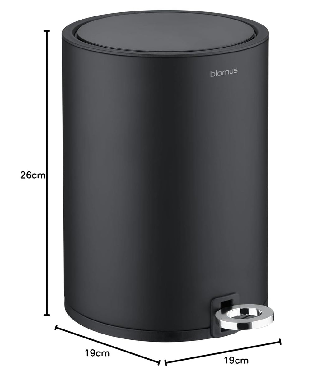 Blomus Kosmetikeimer -SINO- Mülleimer 3 Liter | Schwarz | 20L x 20B x 26H cm | Treteimer mit Absenka