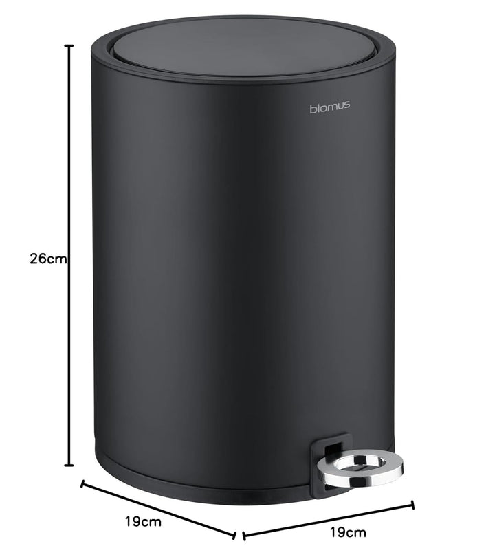 Blomus Kosmetikeimer -SINO- Mülleimer 3 Liter | Schwarz | 20L x 20B x 26H cm | Treteimer mit Absenka
