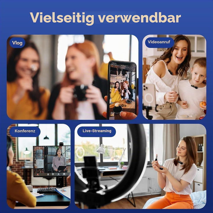 GlasFlength Lavalier Mini Mikrofon für iPhone Android Kamera Computer, 4 in 1 Kabellos Geräuschunter