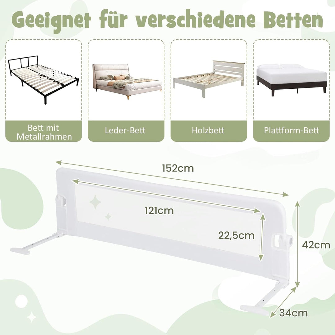 DREAMADE Bettgitter 150/120/105 cm, Kinderbettgitter Schutz, Kinderschutzgitter aus PP & Oxford, Bab