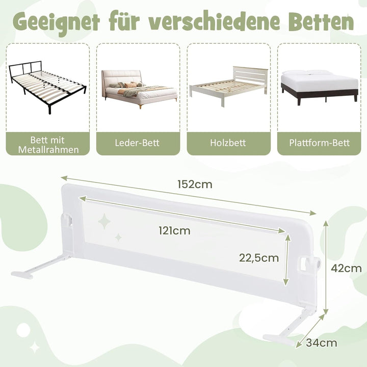 DREAMADE Bettgitter 150/120/105 cm, Kinderbettgitter Schutz, Kinderschutzgitter aus PP & Oxford, Bab