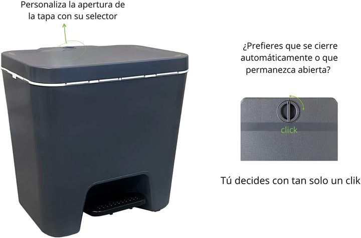 Denox Recycling-Mülleimer mit bis zu 3 Fächern, Fassungsvermögen 45 l, zwei Öffnungsmodi, Anthrazit,
