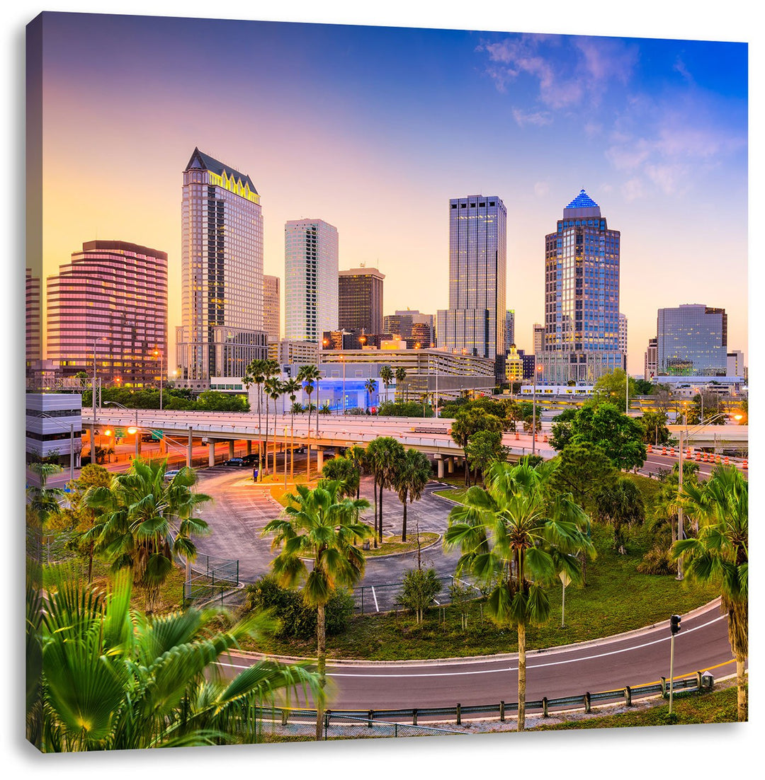 Skyline in den USA, Format: 70x70 auf Leinwand, XXL riesige Bilder fertig gerahmt mit Keilrahmen, Ku