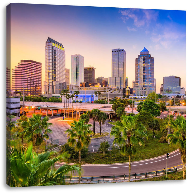 Skyline in den USA, Format: 70x70 auf Leinwand, XXL riesige Bilder fertig gerahmt mit Keilrahmen, Ku