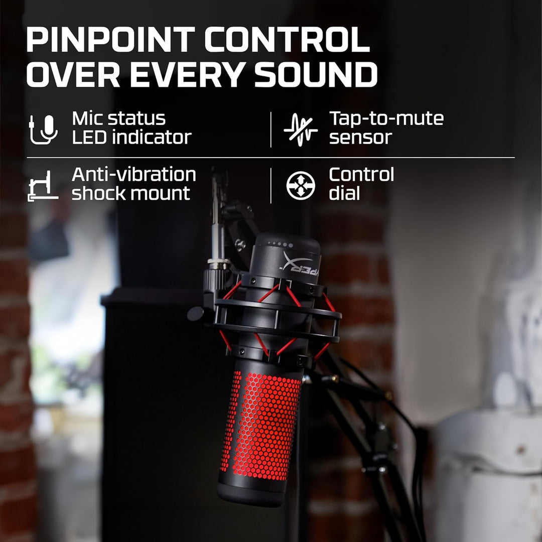 HyperX QuadCast – Standalone USB Mikrofon mit umfangreichen Funktionen für Streamer Gamer, Schwarz Q