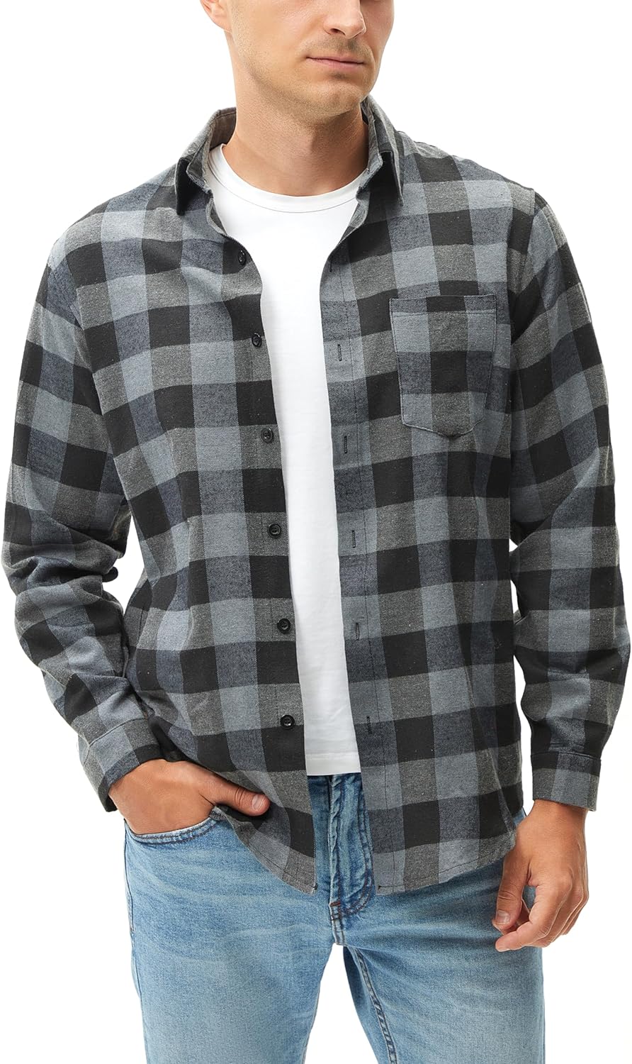 Yukiuiny Herren Holzfällerhemd 100% Baumwolle Langarm Kariertes Hemd Casual Button Down Flanell Frei