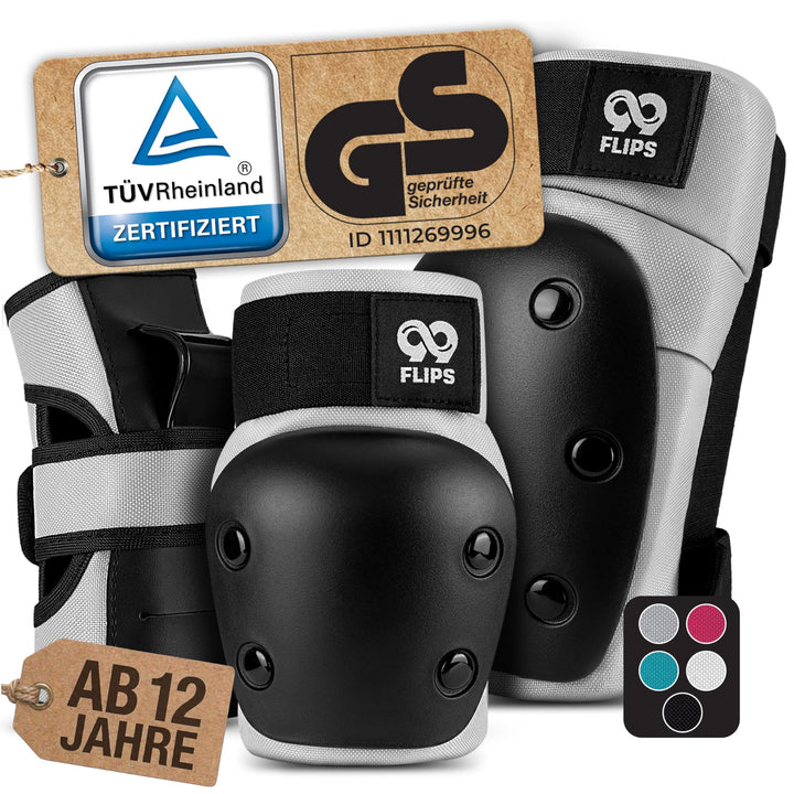 99FLIPS Inliner Schoner Erwachsene mit GS [6er Set] DIVE - L in Grau - Schoner Inliner Damen schütze
