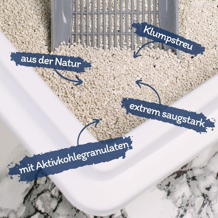 Lyra Pet® | 30 Liter Grey Cat Katzenstreu + 2 Spielmäuse | Mit Aktivkohle | Mit Babypuder Duft | Fei