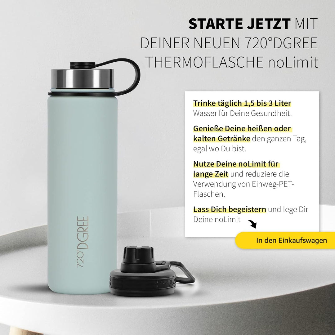 720°DGREE Edelstahl Trinkflasche “noLimit” – 410ml, 530ml, 710ml, 950ml, 1200ml - Auslaufsicher bei