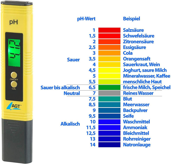 AGT Messgerät: Digitales pH-Wert-Testgerät mit ATC-Funktion & LCD-Display, pH 0-14 (Wert Tester, Mes